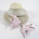 Boucles Poissons Origami vichy rose et blanc