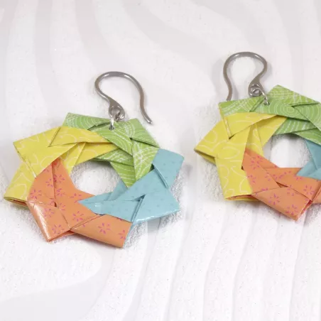 Boucles d'Oreilles Origami Rosaces 4 saisons multicolores