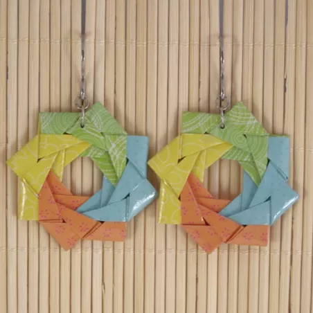 Boucles d'Oreilles Origami Rosaces 4 saisons multicolores