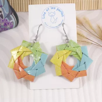Boucles d'Oreilles Origami Rosaces 4 saisons multicolores