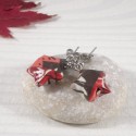 Boucles d’Oreilles Origami Etoile fleurs rouges sur fond brun - 23,00 €