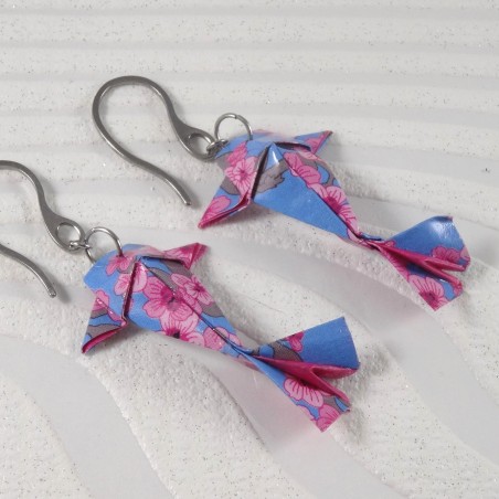 Boucles d’oreilles japonaises carpe koï et fleurs de cerisier