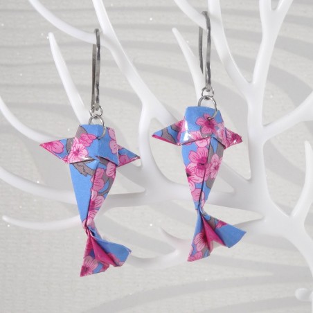 Boucles d’oreilles artisanales carpe koï origami sakura