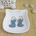 Boucles d’Oreilles Origami Chats motifs vagues bleues et blanches - 25,00 €