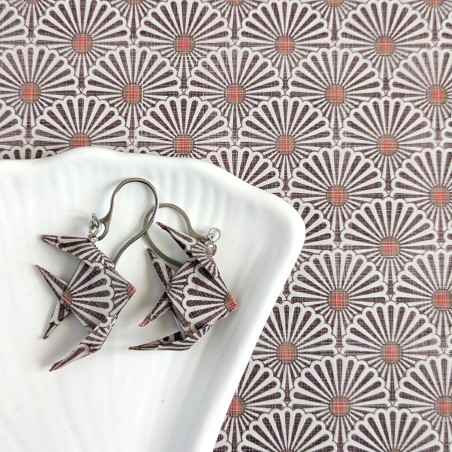 Boucles d’Oreilles Poissons Origami motifs japonais marrons