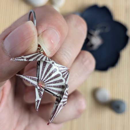Boucles d’Oreilles Poissons Origami motifs japonais marrons