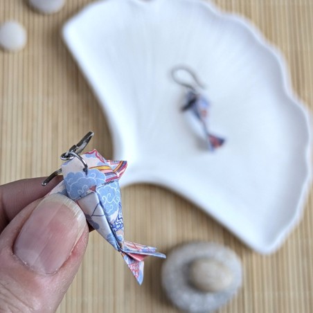 Boucles d’Oreilles Origami Carpes Koï koinobori multicolores et nuages