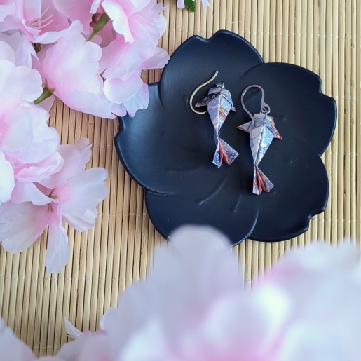 Boucles d’Oreilles Origami Carpes Koï koinobori multicolores et nuages
