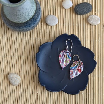 Boucles d’Oreilles Feuilles Origami motifs floraux et rayures multicolores