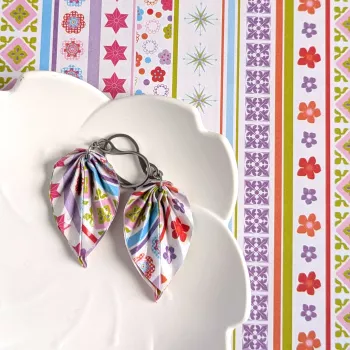 Boucles d’Oreilles Feuilles Origami motifs floraux et rayures multicolores