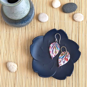 Boucles d’Oreilles Feuilles Origami motifs floraux et rayures multicolores