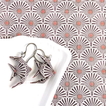Boucles d’Oreilles Poissons Origami motifs japonais marrons