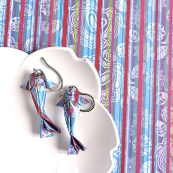 Boucles d’Oreilles Origami Carpes Koï rayures multicolores