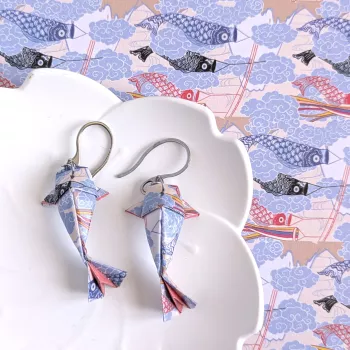 Boucles d’Oreilles Origami Carpes Koï koinobori multicolores et nuages