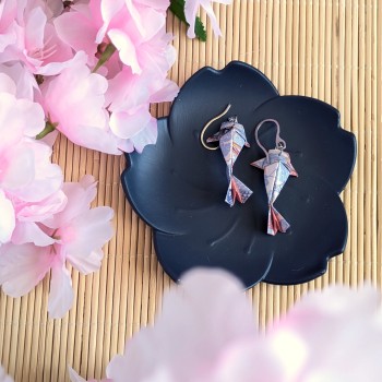 Boucles d’Oreilles Origami Carpes Koï koinobori multicolores et nuages