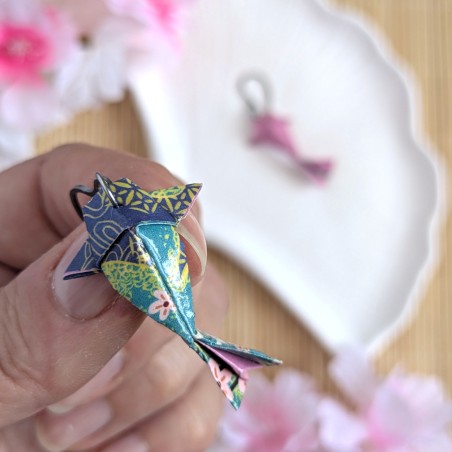 Boucles d’Oreilles Origami Carpes Koï asymétriques sakura et arbres