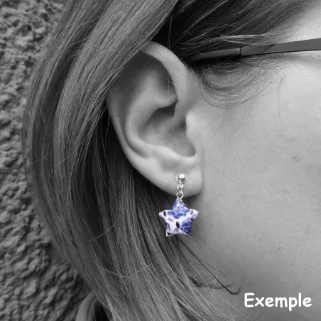 Boucles d’Oreilles Origami Etoiles argent pailleté