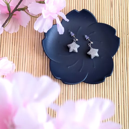 Boucles d’Oreilles Origami Etoiles argent pailleté