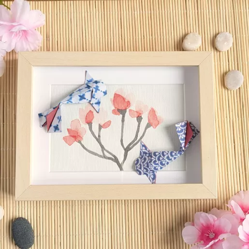 Cadre 3D carpes koï bleues | Line et les Perles