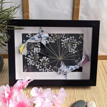 Cadre 3D carpes koï bleues et blanches | Line et les Perles