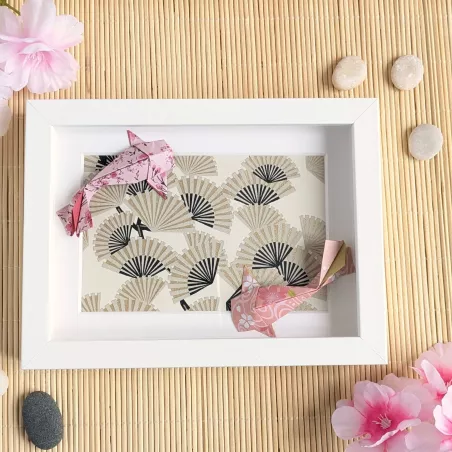 Cadre 3D carpes koï roses et éventails | Line et les Perles