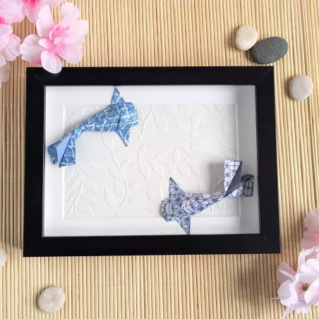 Cadre 3D carpes koï bleues | Line et les Perles