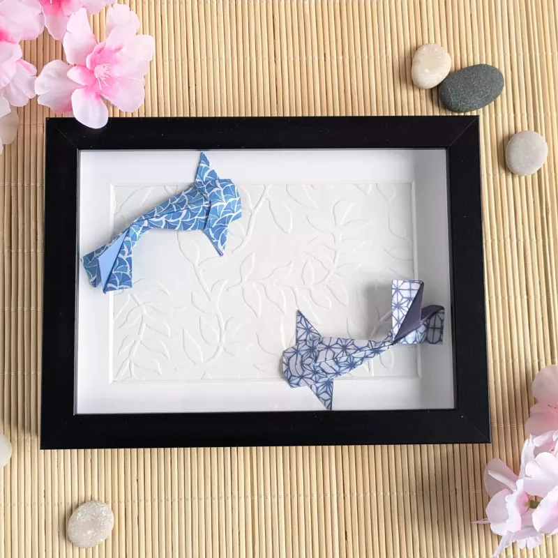Cadre 3D carpes koï bleues | Line et les Perles