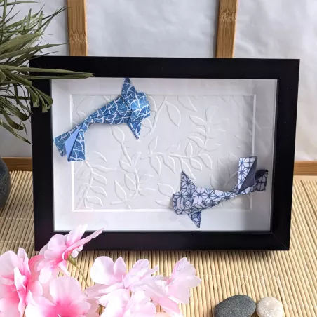 Cadre 3D carpes koï bleues | Line et les Perles