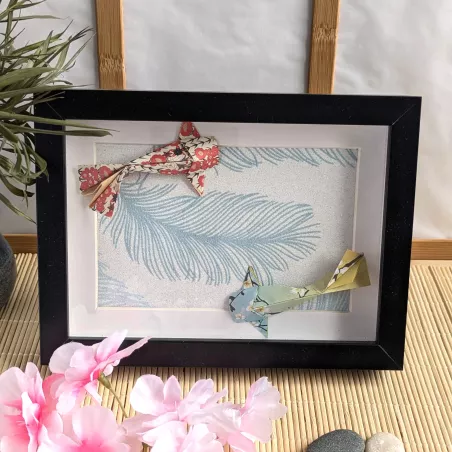 Cadre 3D carpes koï rouge et bleu clair