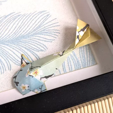 Cadre 3D carpes koï rouge et bleu clair