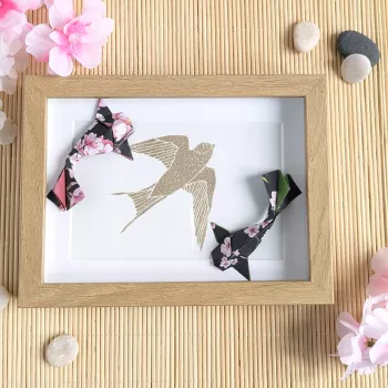 Cadre 3D carpes koï et sakuras roses | Line et les Perles