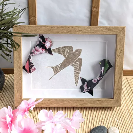 Cadre 3D carpes koï et sakuras roses | Line et les Perles