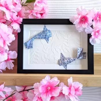 Cadre 3D carpes koï bleues | Line et les Perles