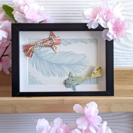 Cadre 3D carpes koï rouge et bleu clair